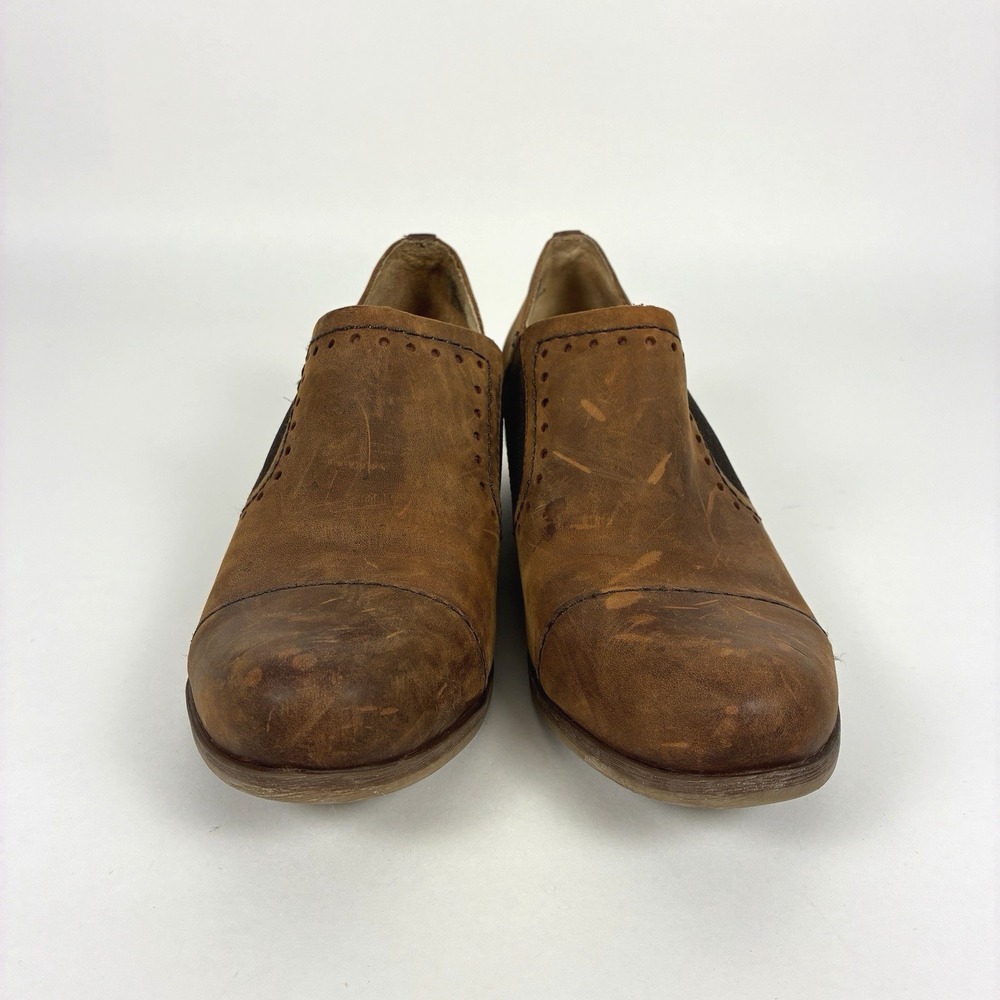 Korks Gertrude Womens Sz 7.5 Shoes Brown Leather Slip On Loafer Boots Distressed - Picture 2 of 13